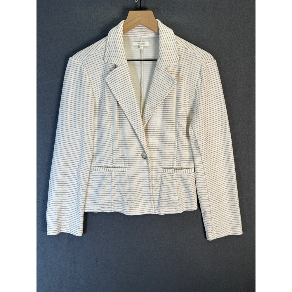 Maurices Blazer S White Ivory Striped Knit Career Casual Preppy Professional